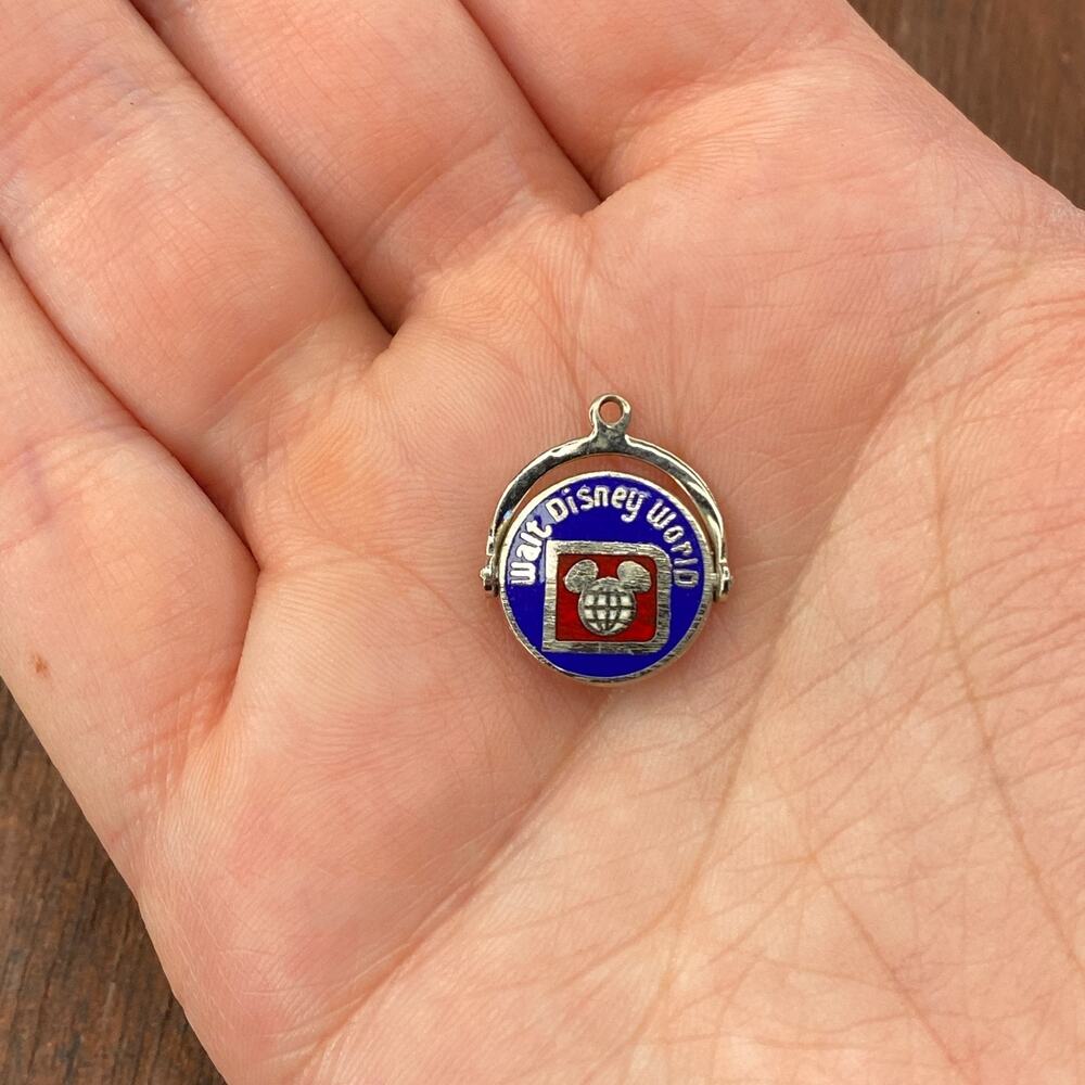 Vintage 925 Sterling Silver Enamel "Walt Disney World" Spinner Pendant Charm